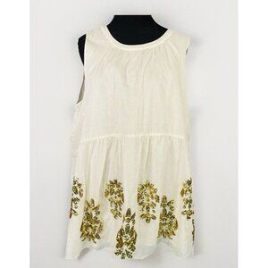 Anthropologie Maeve Ivory Sleeveless Top Gold Sequin Accents Size Large NWT